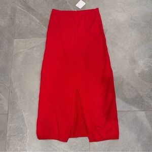 FREE PEOPLE NEW red ribbed midi skirt center slit size medium